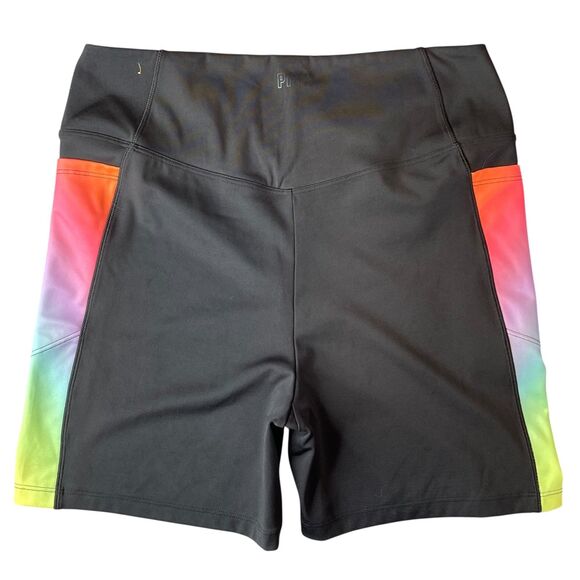 PINK Active Bike Shorts Black Rainbow Ombre Side Panels with Drop-In Pockets XL - Picture 3 of 6